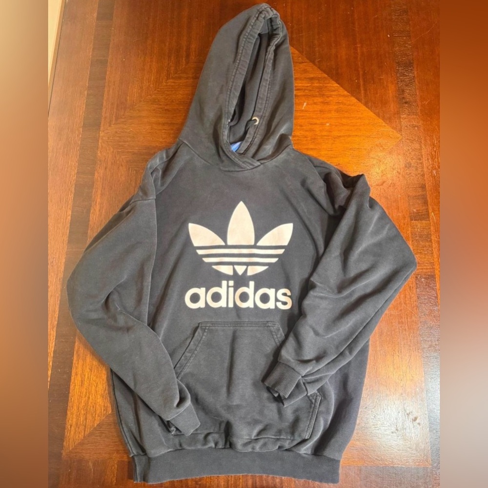 adidas Men's Black Crewneck Hoodie with White Trefoil